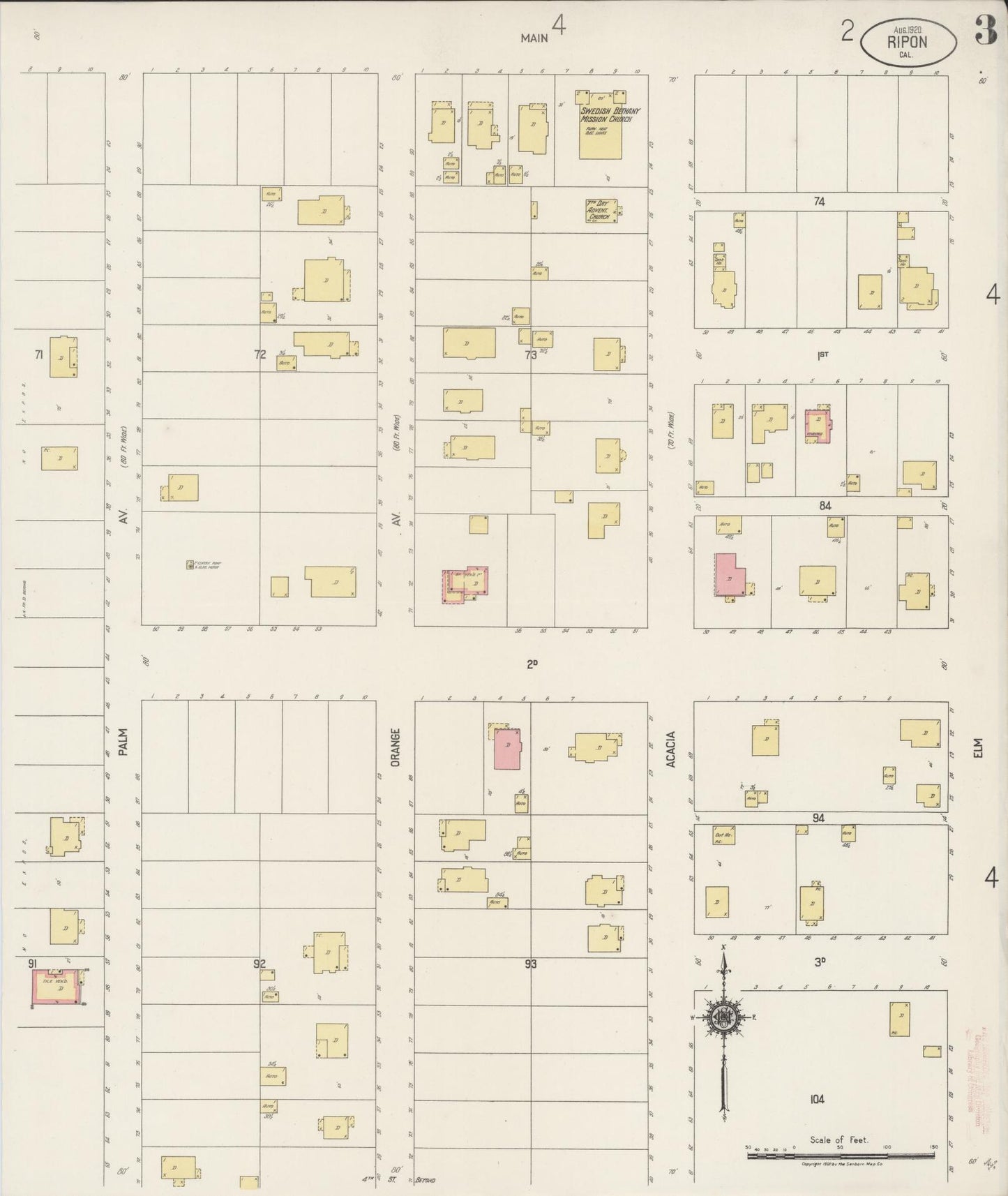 Sanborn Fire Insurance Map from Ripon, San Joaquin County, California (1920), Sheet #0003 - Complete Map Set gallery image, historic Sanborn map, vintage wall art, California California