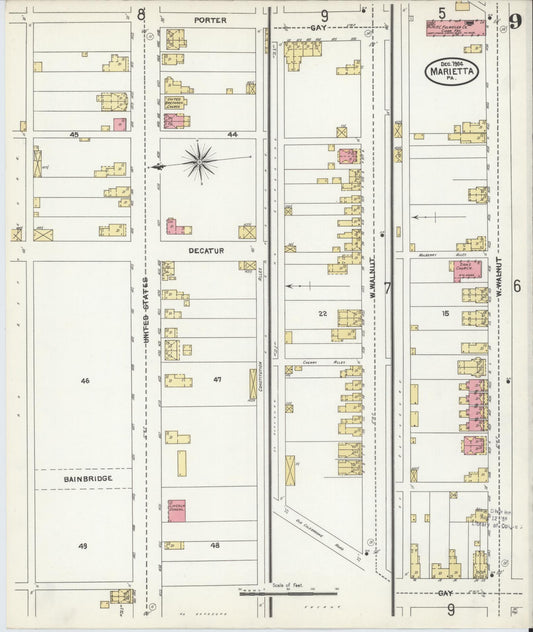 Sanborn Fire Insurance Map from Marietta, Lancaster County, Pennsylvania (1904), Sheet #0009 - Historic Sanborn Fire Insurance Map Print, vintage old map wall art, antique decor, genealogy gift, Pennsylvania Pennsylvania map