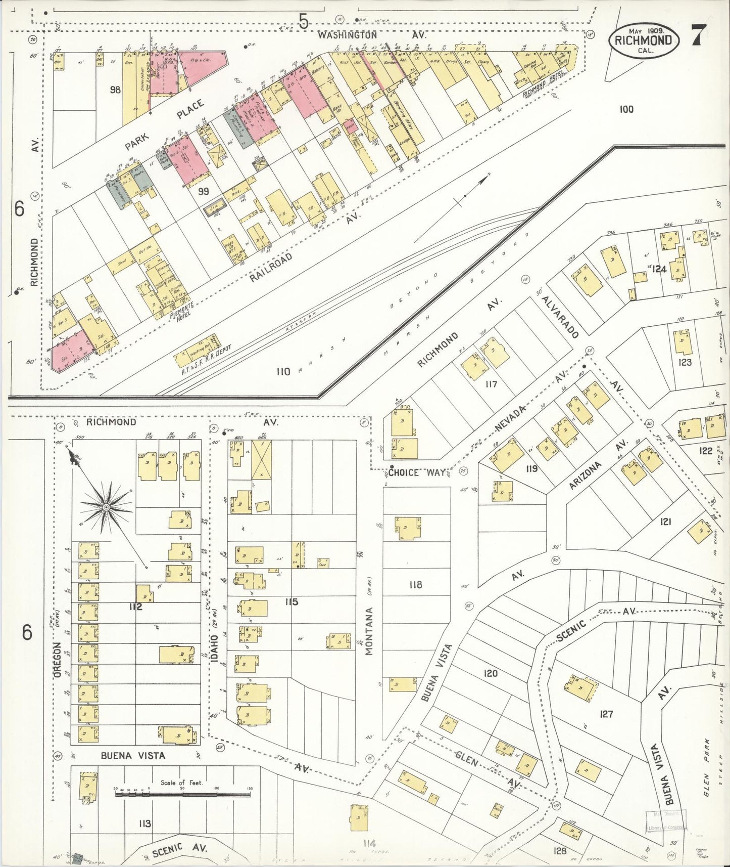 Sanborn Fire Insurance Map from Richmond, Contra Costa County, California (1909), Sheet #0007 - Complete Map Set gallery image, historic Sanborn map, vintage wall art, California California