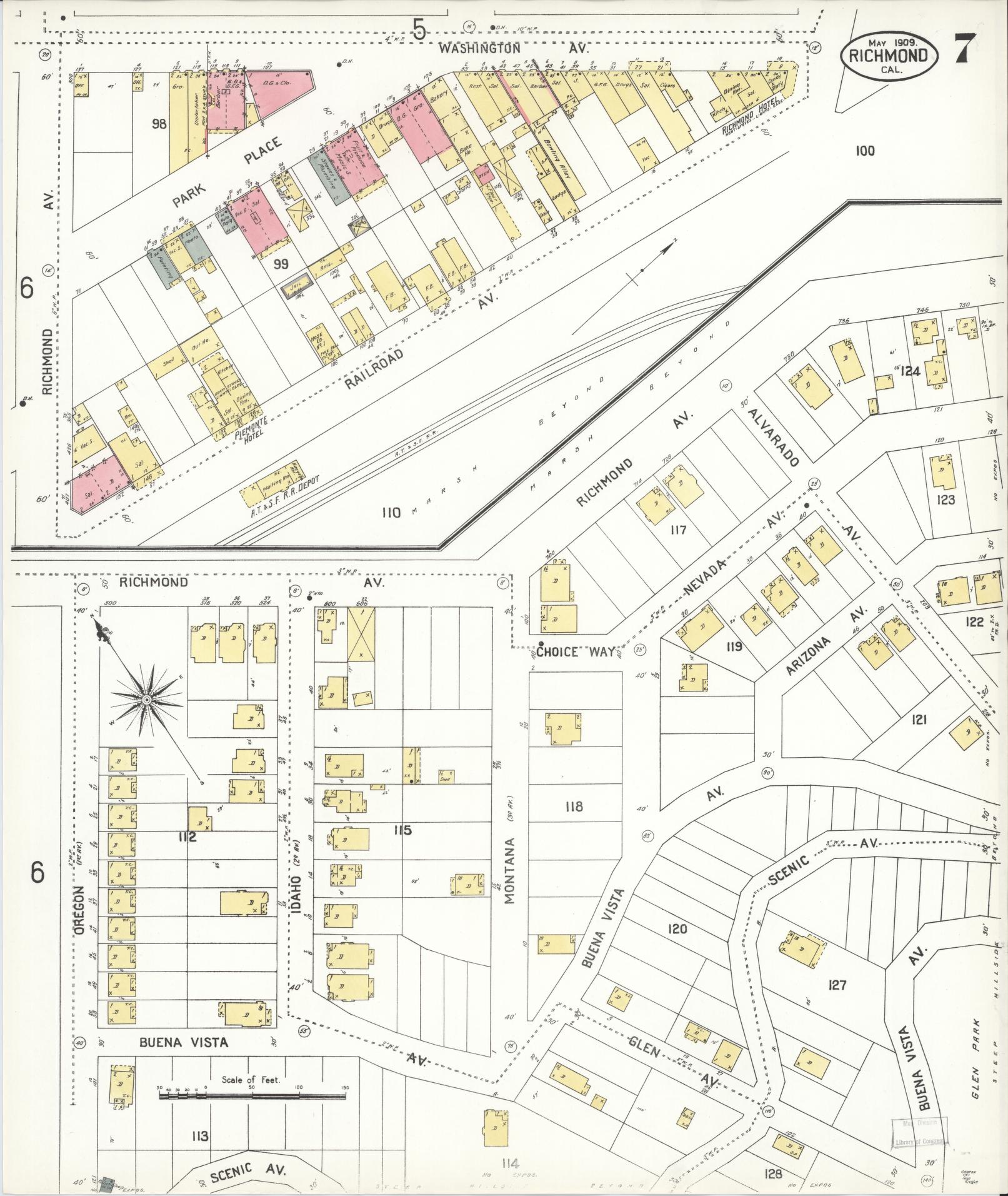 Sanborn Fire Insurance Map from Richmond, Contra Costa County, California (1909), Sheet #0007 - Complete Map Set gallery image, historic Sanborn map, vintage wall art, California California