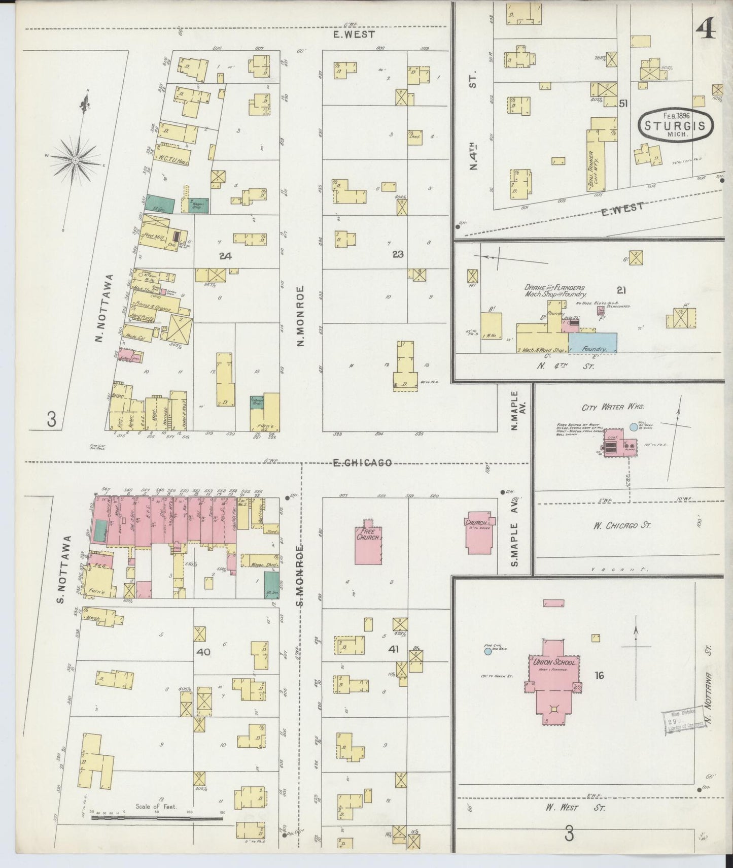 Sanborn Fire Insurance Map from Sturgis, Saint Joseph County, Michigan (1895), Sheet #0004 - Historic Sanborn Fire Insurance Map Print, vintage old map wall art, antique decor, genealogy gift, Michigan Michigan map