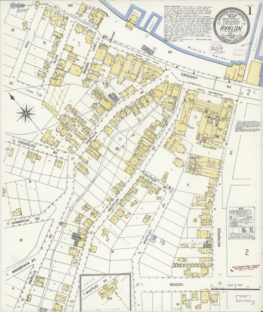 Sanborn Fire Insurance Map from Avalon, Los Angeles County, California (1909), Sheet #0001 - Historic Sanborn Fire Insurance Map Print, vintage old map wall art, antique decor, genealogy gift, California California map