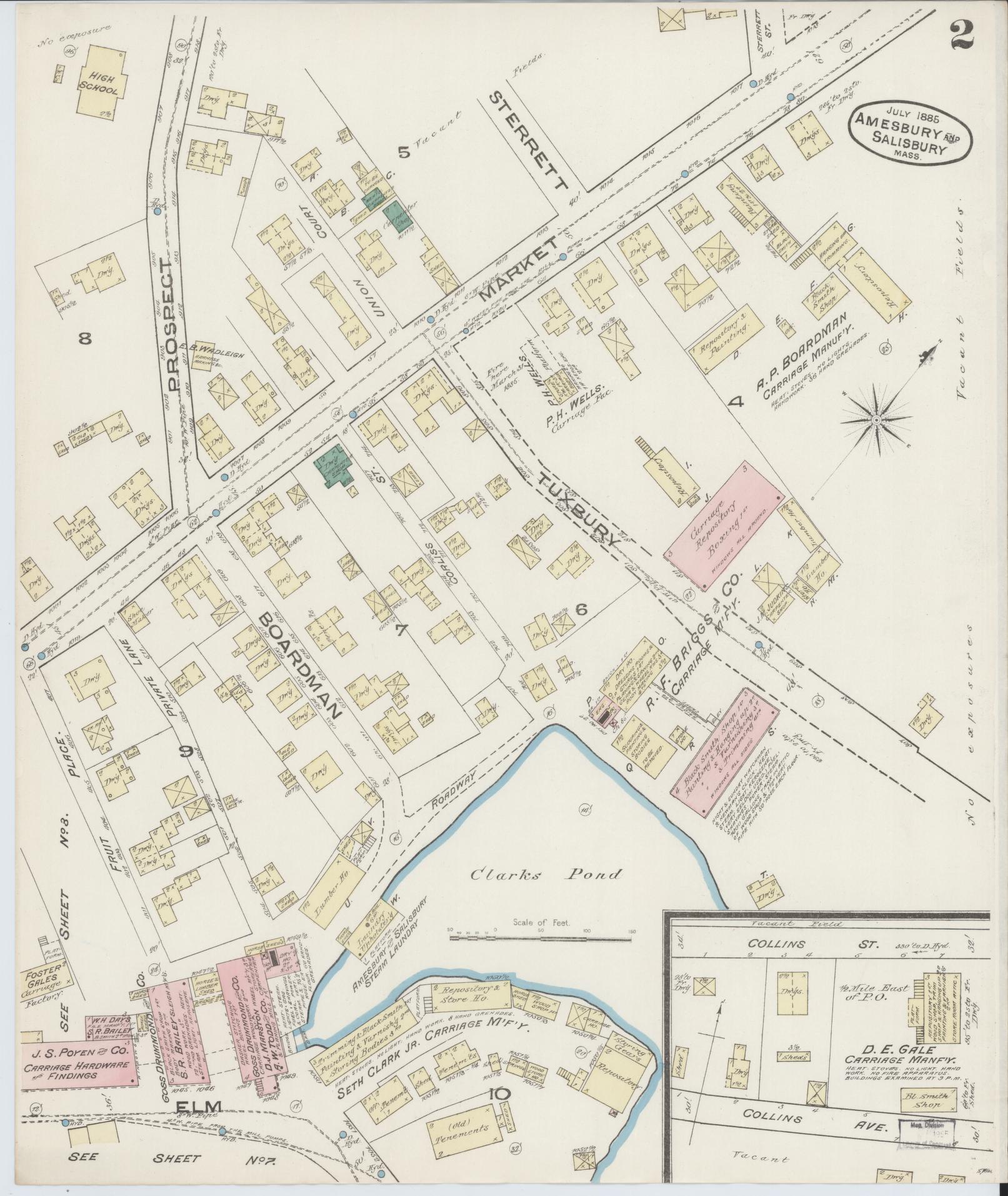 Sanborn Fire Insurance Map from Amesbury, Essex County, Massachusetts (1885), Sheet #0002 - Complete Map Set gallery image, historic Sanborn map, vintage wall art, Massachusetts Massachusetts