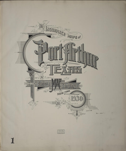 Sanborn Fire Insurance Map from Port Arthur, Jefferson County, Texas (1930), Sheet #0001 - Historic Sanborn Fire Insurance Map Print, vintage old map wall art, antique decor, genealogy gift, Texas Texas map