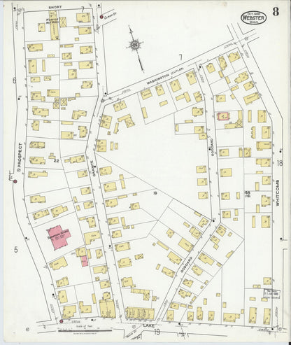 Sanborn Fire Insurance Map from Webster, Worcester County, Massachusetts (1920), Sheet #0008 - Historic Sanborn Fire Insurance Map Print, vintage old map wall art, antique decor, genealogy gift, Massachusetts Massachusetts map
