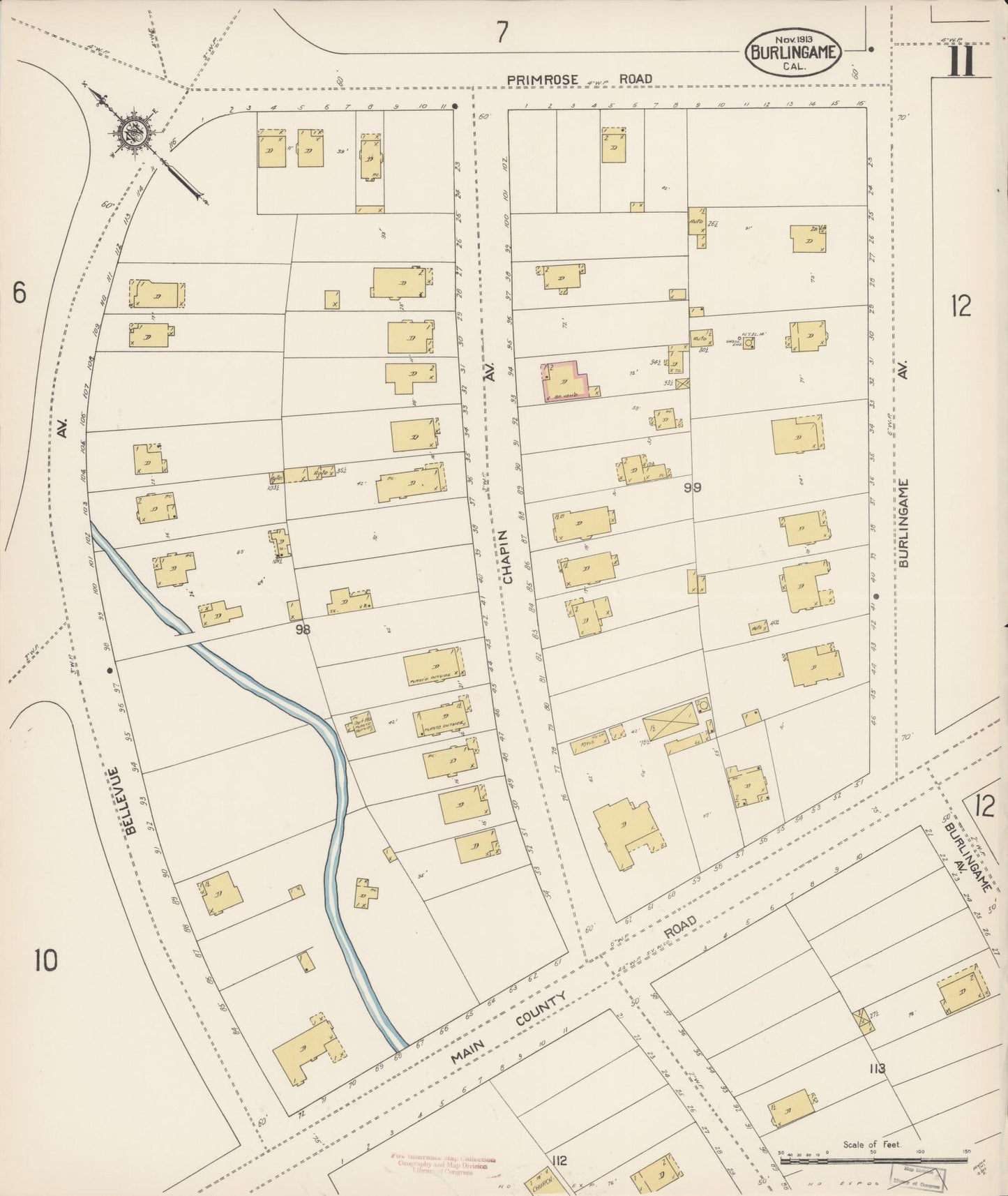 Sanborn Fire Insurance Map from Burlingame, San Mateo County, California (1913), Sheet #0011 - Complete Map Set gallery image, historic Sanborn map, vintage wall art, California California