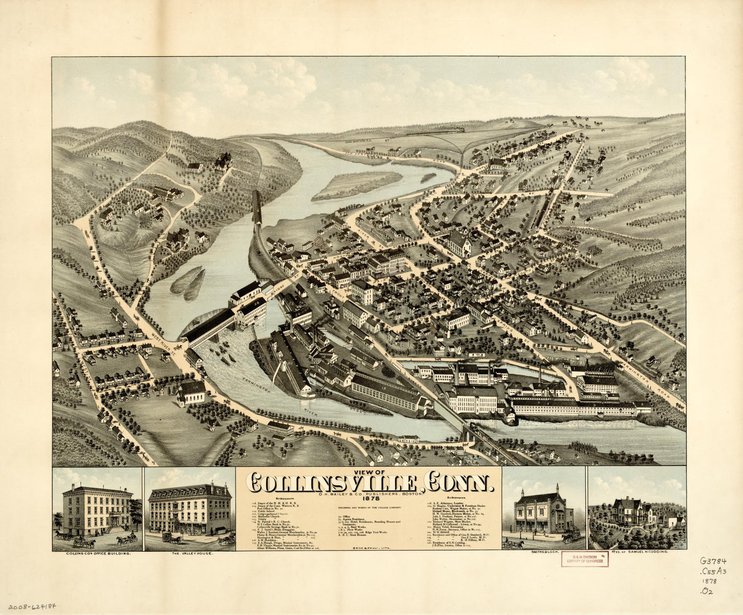 View of Collinsville, Conn (1878) – Historic Bird’s-Eye View Panorama Print