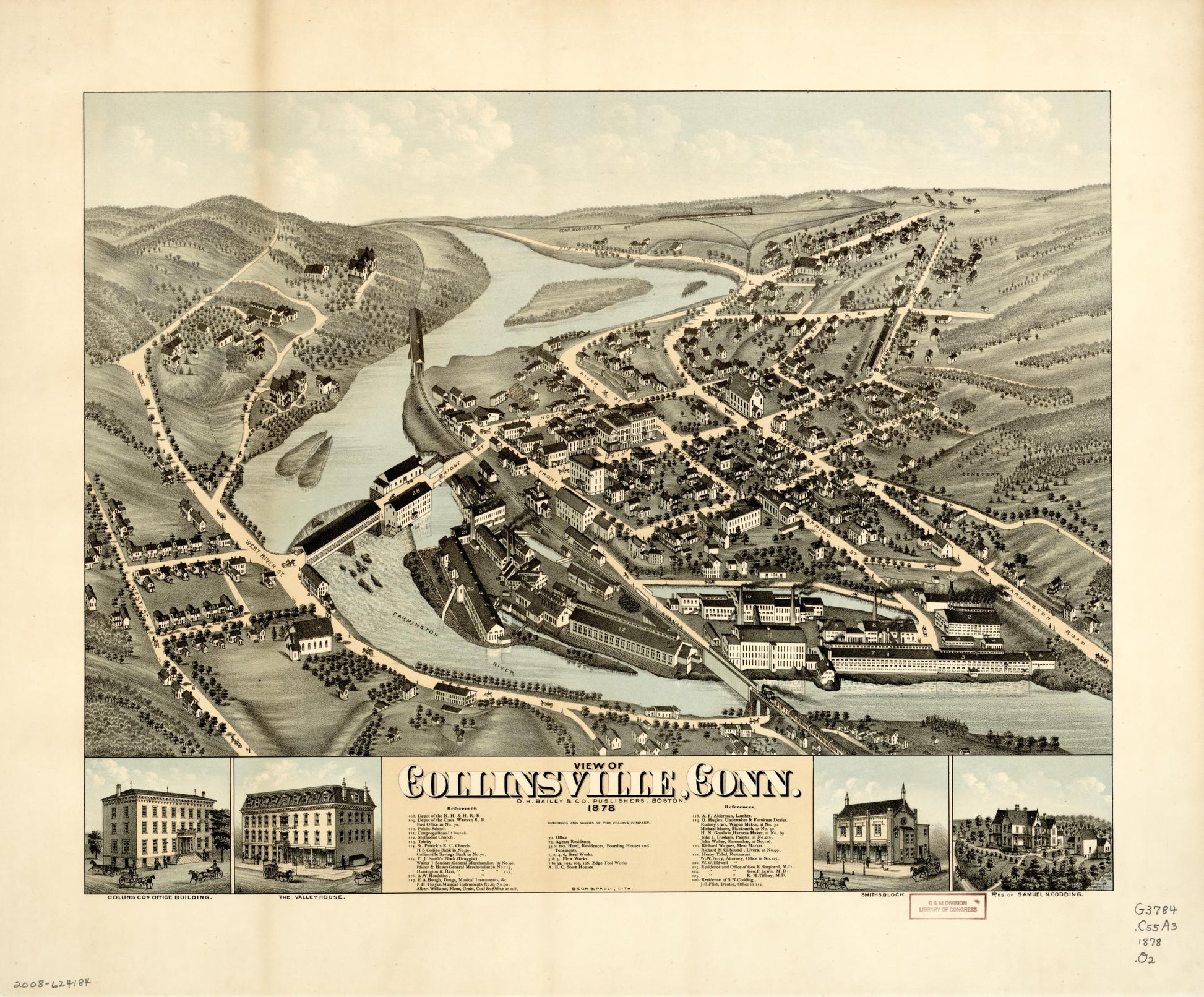 View of Collinsville, Conn (1878) – Historic Bird’s-Eye View Panorama Print