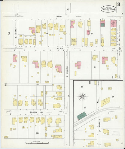 Sanborn Fire Insurance Map from Shelbyville, Shelby County, Kentucky (1909), Sheet #0008 - Complete Map Set gallery image, historic Sanborn map, vintage wall art, Kentucky Kentucky
