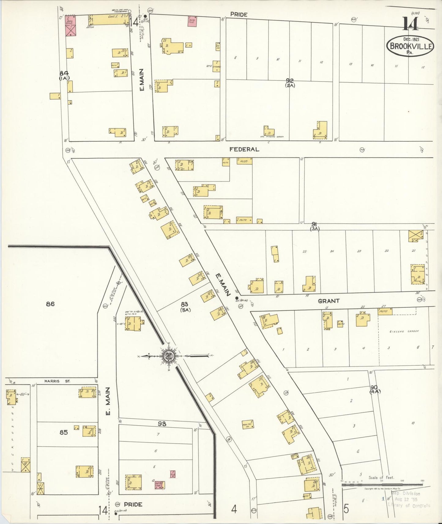 Sanborn Fire Insurance Map from Brookville, Jefferson County, Pennsylvania (1921), Sheet #0014 - Historic Sanborn Fire Insurance Map Print, vintage old map wall art, antique decor, genealogy gift, Pennsylvania Pennsylvania map