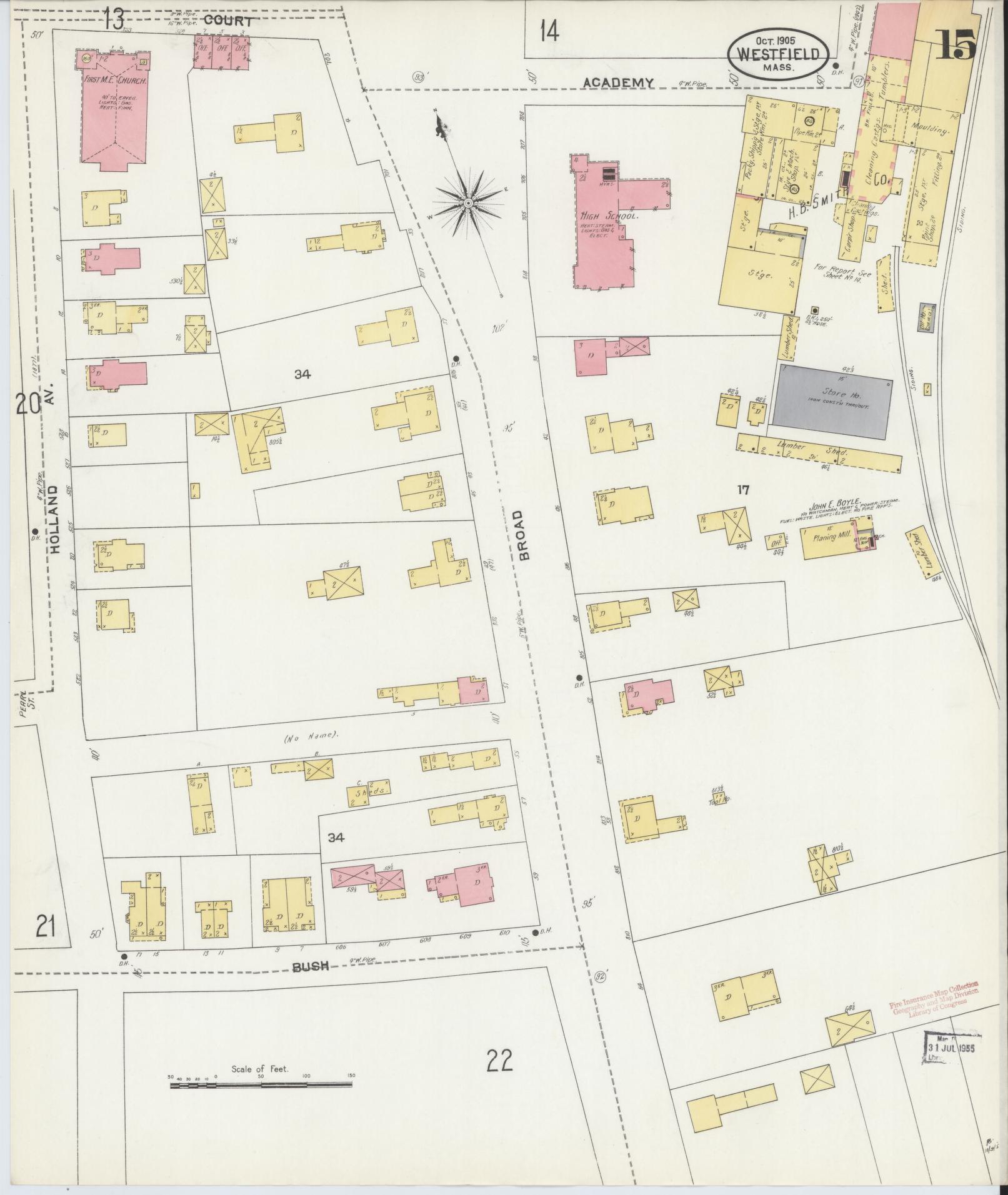 Sanborn Fire Insurance Map from Westfield, Hampden County, Massachusetts (1905), Sheet #0015 - Complete Map Set gallery image, historic Sanborn map, vintage wall art, Massachusetts Massachusetts