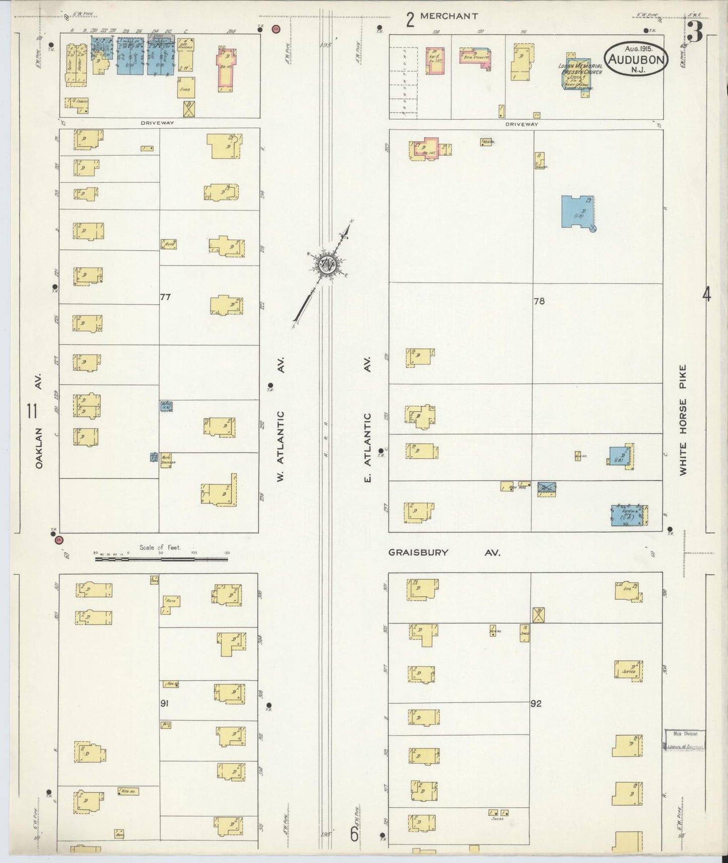 Sanborn Fire Insurance Map from Audubon, Camden County, New Jersey (1915), Sheet #0003 - Complete Map Set gallery image, historic Sanborn map, vintage wall art, New Jersey New Jersey