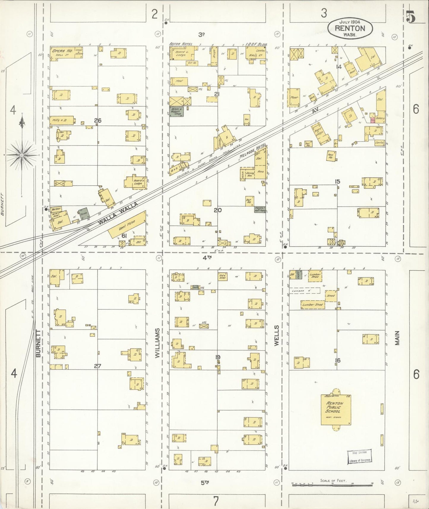 Sanborn Fire Insurance Map from Renton, King County, Washington (1904), Sheet #0005 - Complete Map Set gallery image, historic Sanborn map, vintage wall art, Washington Washington