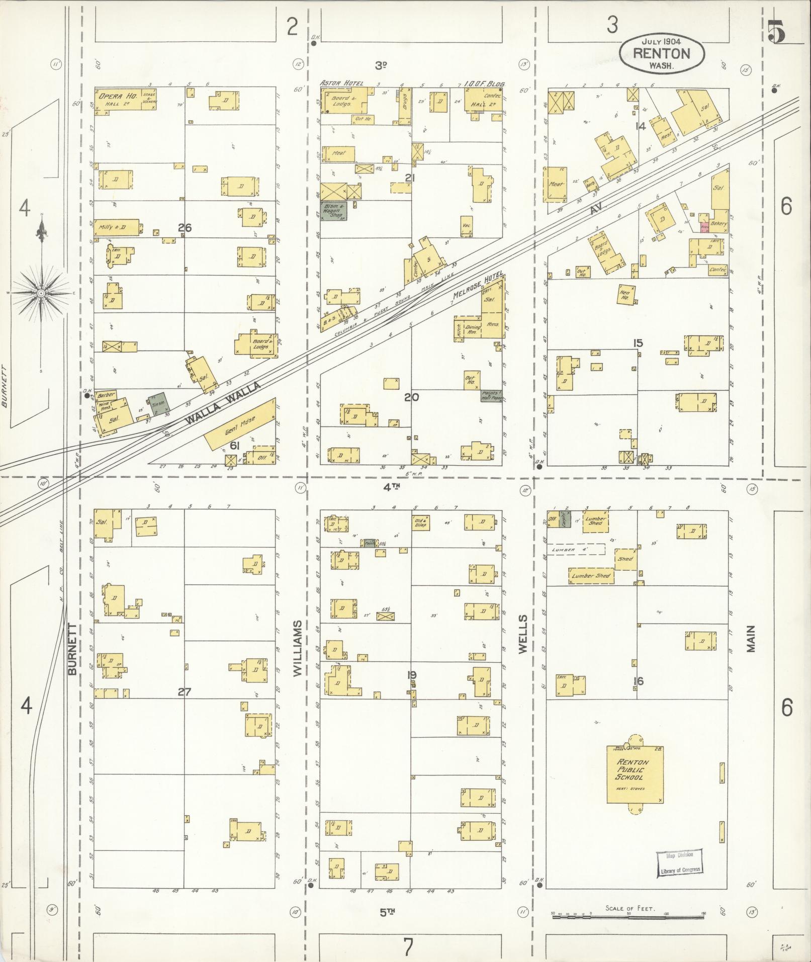 Sanborn Fire Insurance Map from Renton, King County, Washington (1904), Sheet #0005 - Complete Map Set gallery image, historic Sanborn map, vintage wall art, Washington Washington