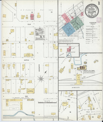 Sanborn Fire Insurance Map from Gillespie, Macoupin County, Illinois (1906), Sheet #0001 - Historic Sanborn Fire Insurance Map Print, vintage old map wall art, antique decor, genealogy gift, Illinois Illinois map
