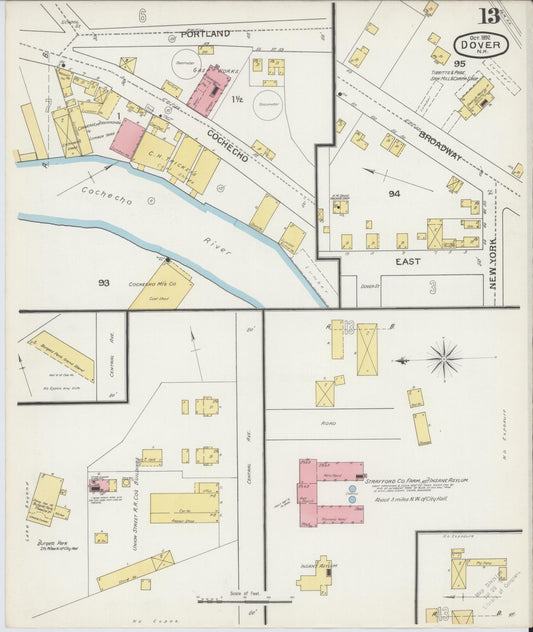 Sanborn Fire Insurance Map from Dover, Strafford County, New Hampshire (1892), Sheet #0013 - Historic Sanborn Fire Insurance Map Print, vintage old map wall art, antique decor, genealogy gift, New Hampshire New Hampshire map