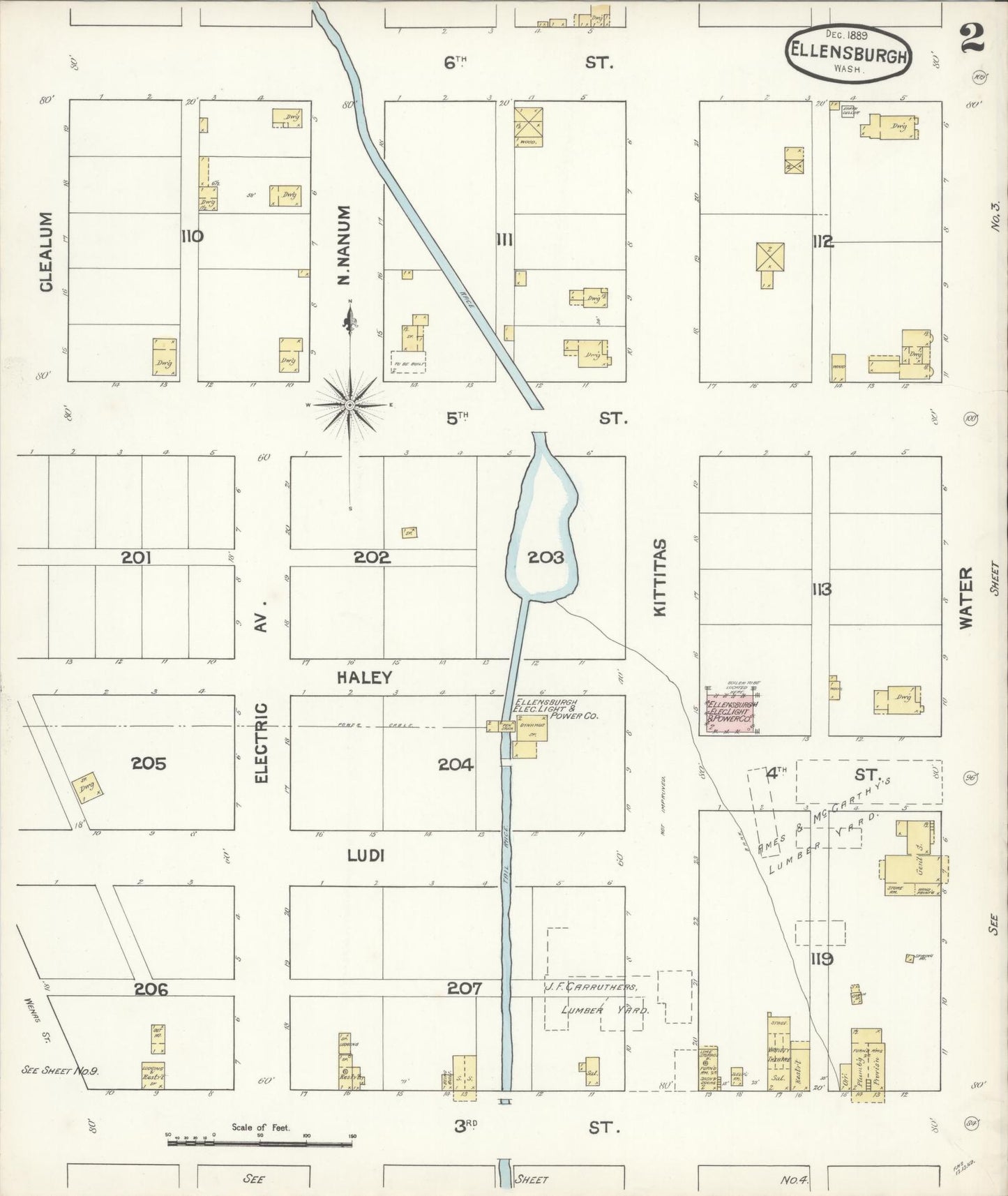 Sanborn Fire Insurance Map from Ellensburg, Kittitas County, Washington (1889), Sheet #0002 - Complete Map Set gallery image, historic Sanborn map, vintage wall art, Washington Washington