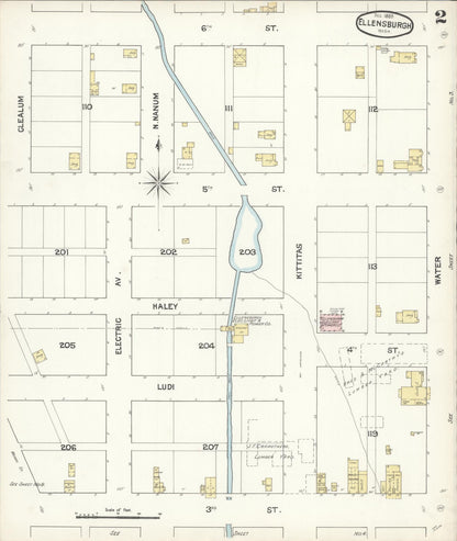 Sanborn Fire Insurance Map from Ellensburg, Kittitas County, Washington (1889), Sheet #0002 - Complete Map Set gallery image, historic Sanborn map, vintage wall art, Washington Washington