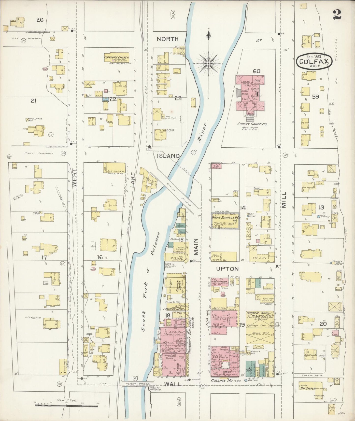 Sanborn Fire Insurance Map from Colfax, Whitman County, Washington (1893), Sheet #0002 - Complete Map Set gallery image, historic Sanborn map, vintage wall art, Washington Washington