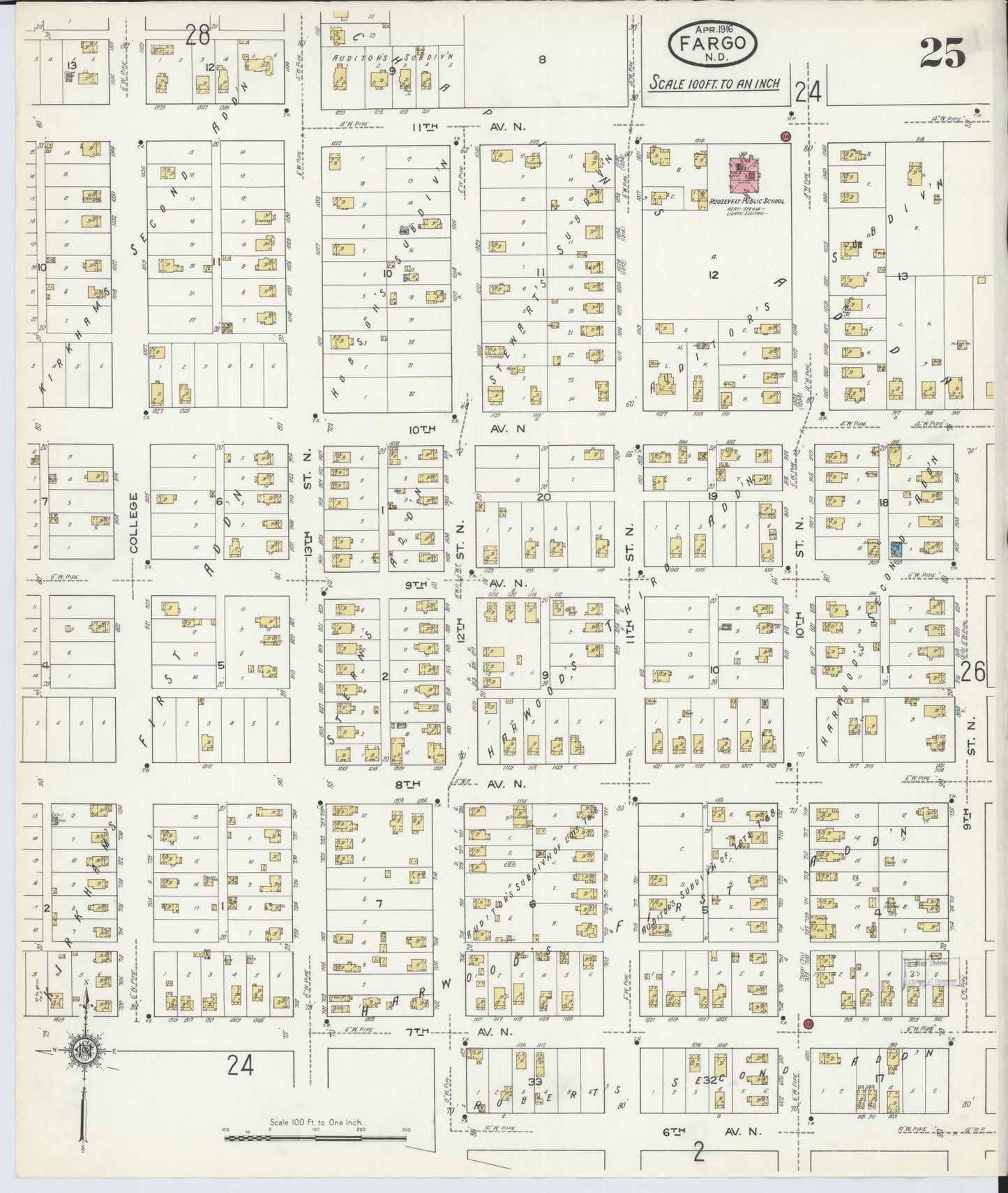 Sanborn Fire Insurance Map from Fargo, Cass County, North Dakota (1916), Sheet #0025 - Complete Map Set gallery image, historic Sanborn map, vintage wall art, North Dakota North Dakota