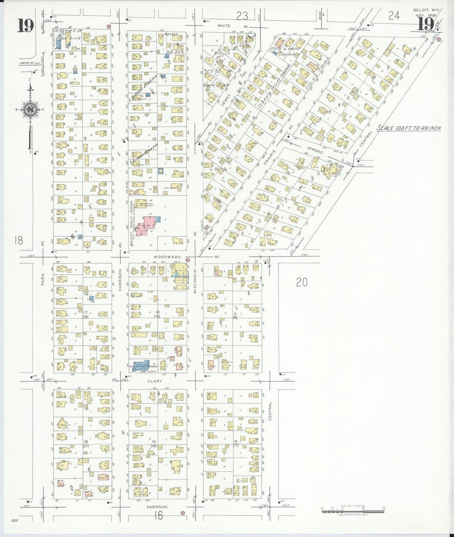 Sanborn Fire Insurance Map from Beloit, Rock County, Wisconsin (1939), Sheet #0019 - Complete Map Set gallery image, historic Sanborn map, vintage wall art, Wisconsin Wisconsin