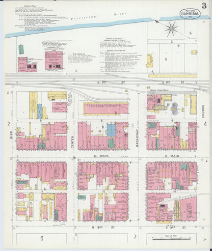 Sanborn Fire Insurance Map from Hannibal, Marion County, Missouri (1906), Sheet #0003 - Historic Sanborn Fire Insurance Map Print, vintage old map wall art, antique decor, genealogy gift, Missouri Missouri map