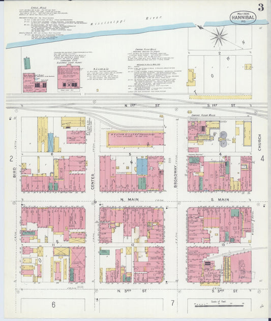 Sanborn Fire Insurance Map from Hannibal, Marion County, Missouri (1906), Sheet #0003 - Historic Sanborn Fire Insurance Map Print, vintage old map wall art, antique decor, genealogy gift, Missouri Missouri map