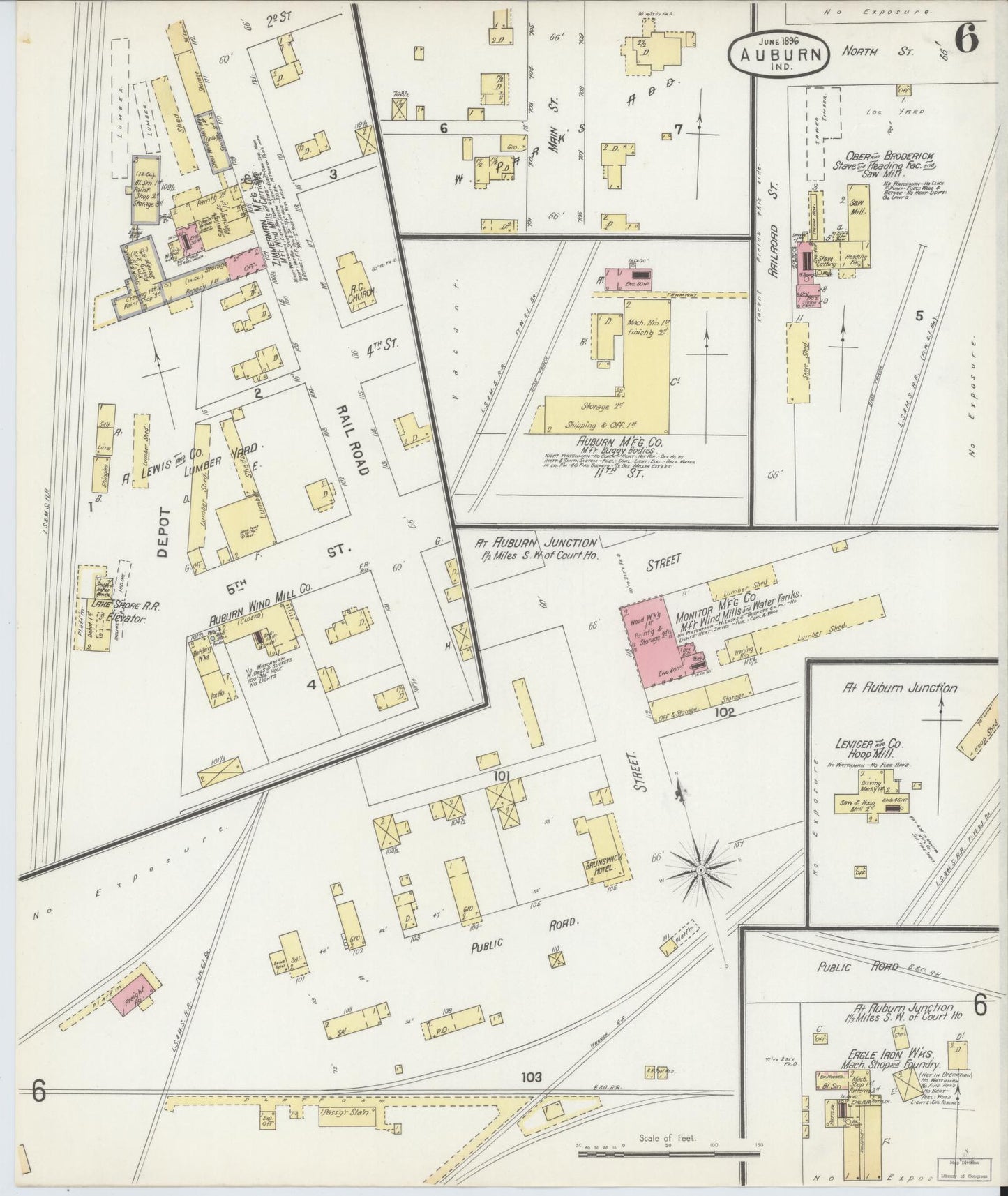 Sanborn Fire Insurance Map from Auburn, De Kalb County, Indiana (1896), Sheet #0006 - Complete Map Set gallery image, historic Sanborn map, vintage wall art, Indiana Indiana