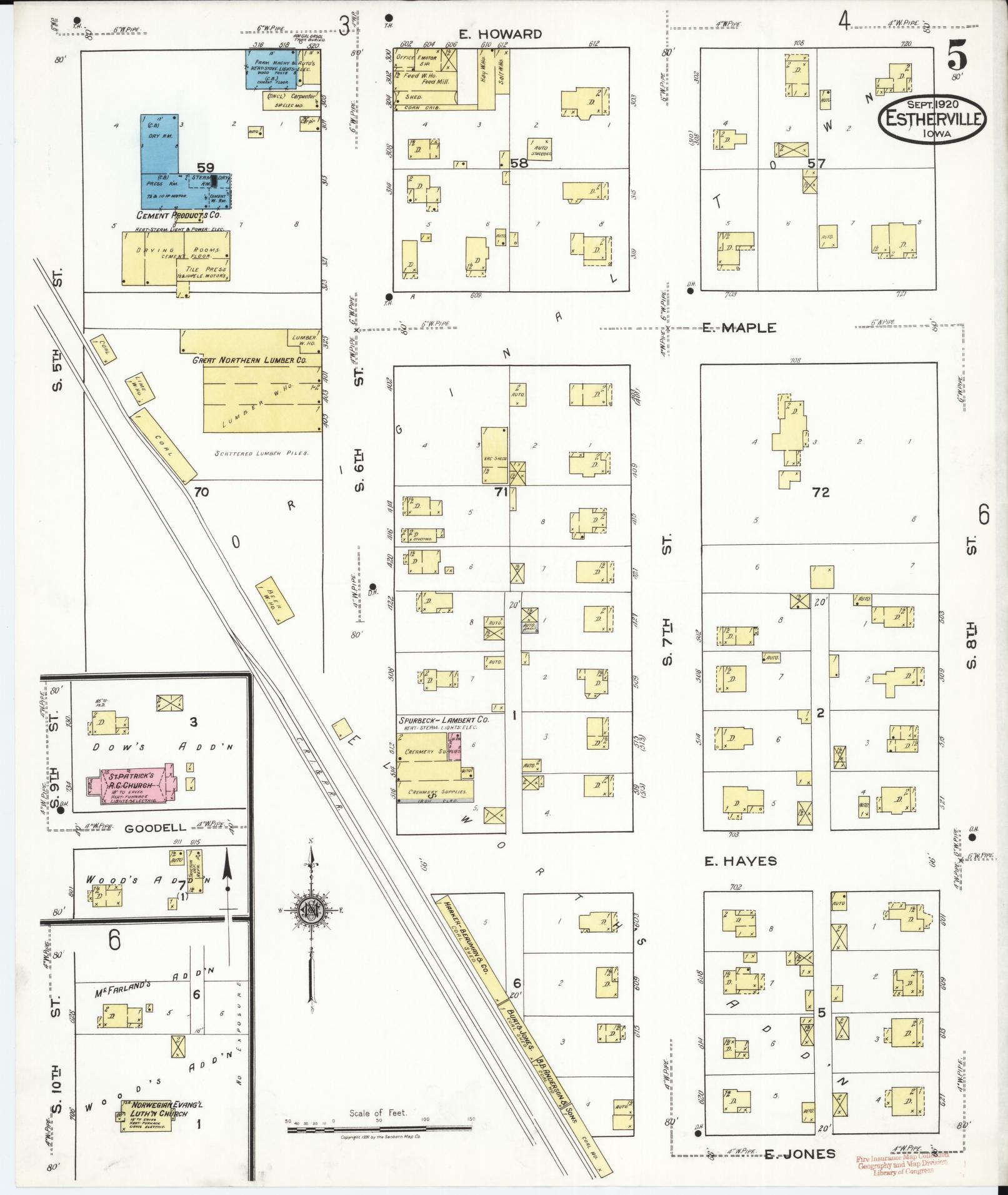 Sanborn Fire Insurance Map from Estherville, Emmet County, Iowa (1920), Sheet #0005 - Historic Sanborn Fire Insurance Map Print, vintage old map wall art