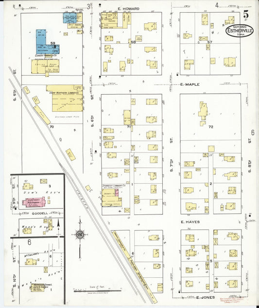 Sanborn Fire Insurance Map from Estherville, Emmet County, Iowa (1920), Sheet #0005 - Historic Sanborn Fire Insurance Map Print, vintage old map wall art
