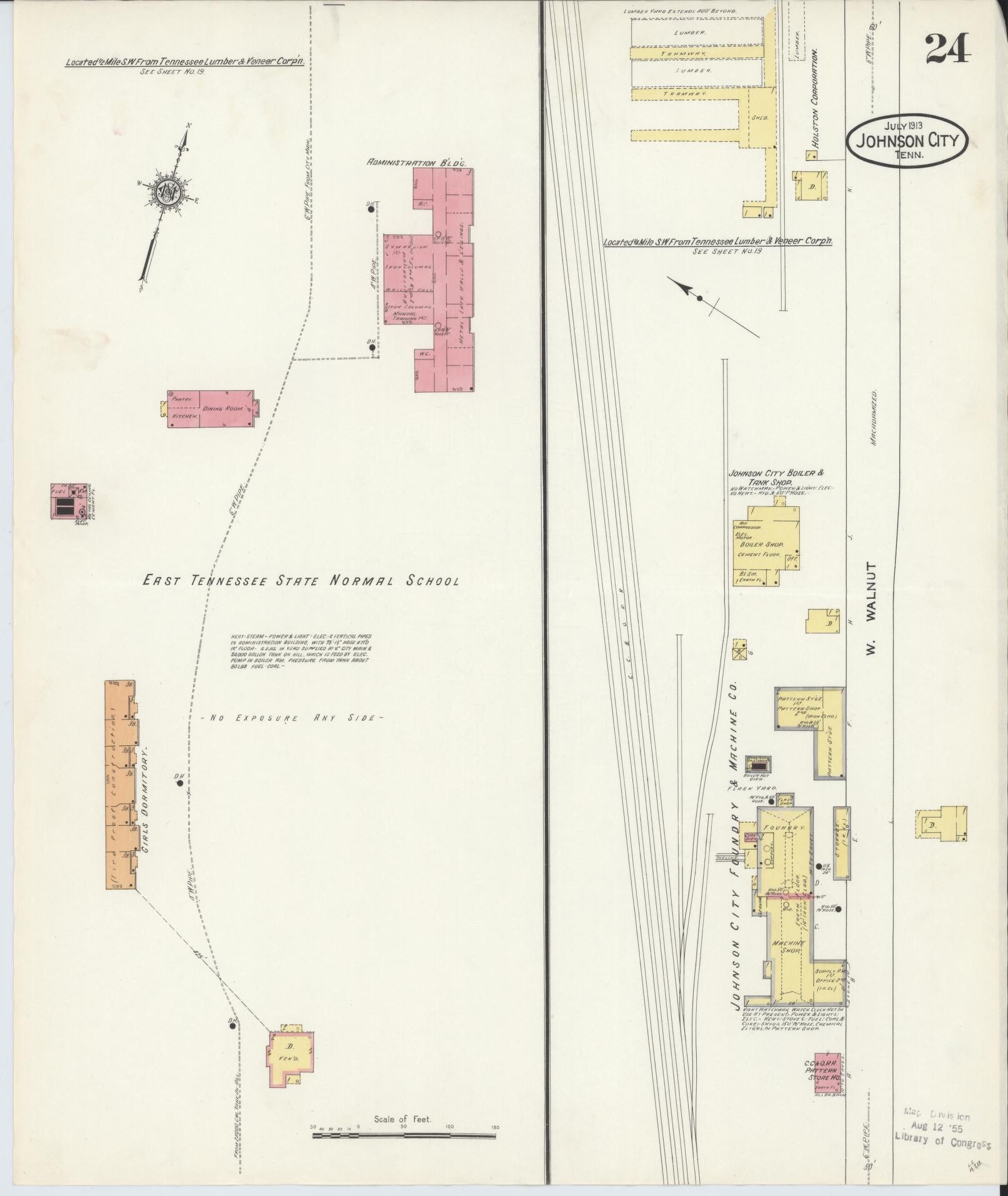 Sanborn Fire Insurance Map from Johnson City, Washington County, Tennessee (1913), Sheet #0024 - Complete Map Set gallery image, historic Sanborn map, vintage wall art, Tennessee Tennessee