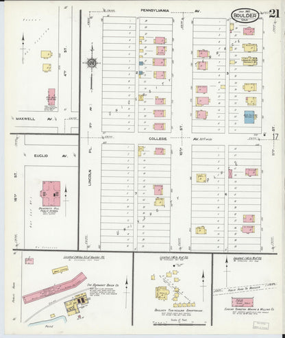 Sanborn Fire Insurance Map from Boulder, Boulder County, Colorado (1910), Sheet #0021 - Complete Map Set gallery image, historic Sanborn map, vintage wall art, Colorado Colorado