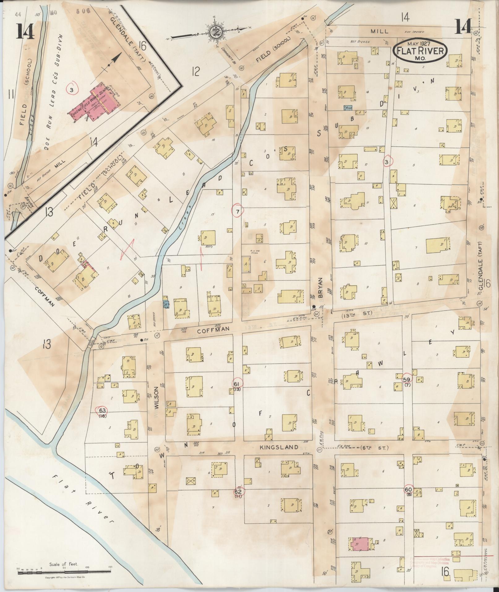 Sanborn Fire Insurance Map from Flat River, Saint Francois County, Missouri (1938), Sheet #0014 - Historic Sanborn Fire Insurance Map Print, vintage old map wall art, antique decor, genealogy gift, Missouri Missouri map