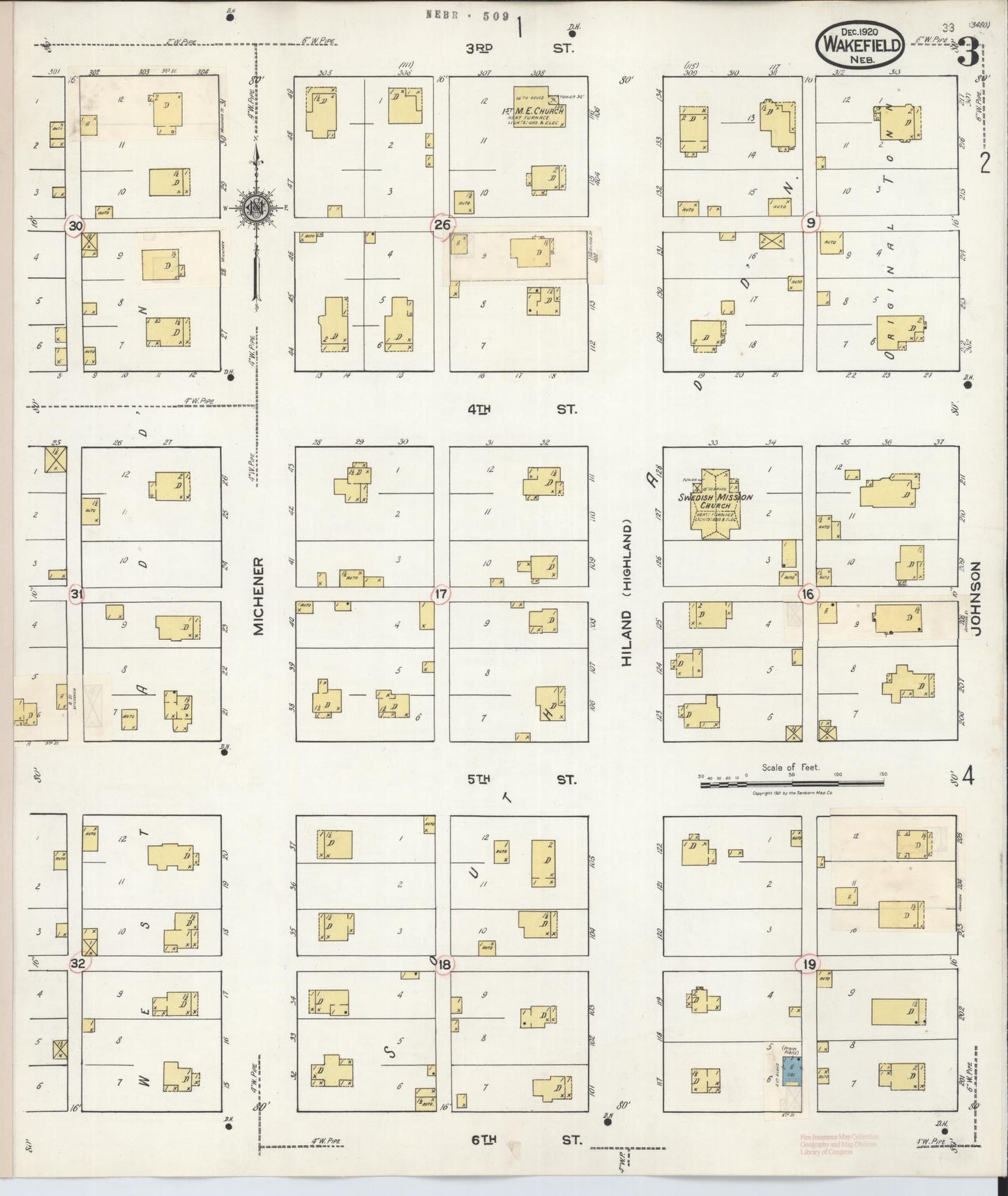 Sanborn Fire Insurance Map from Wakefield, Dixon County, Nebraska (1930), Sheet #0003 - Complete Map Set gallery image, historic Sanborn map, vintage wall art, Nebraska Nebraska