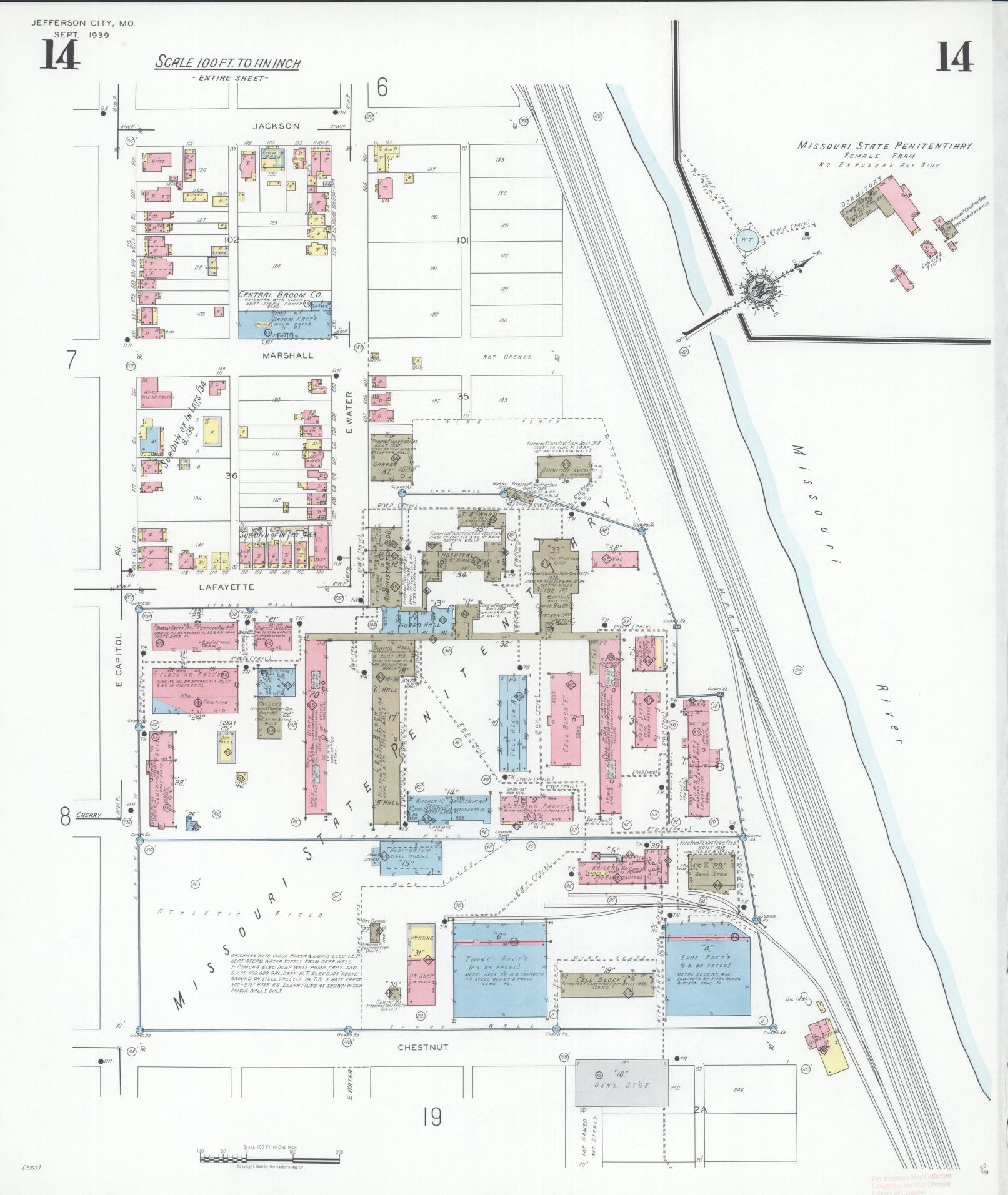 Sanborn Fire Insurance Map from Jefferson City, Cole County, Missouri (1939), Sheet #0014 - Complete Map Set gallery image, historic Sanborn map, vintage wall art, Missouri Missouri