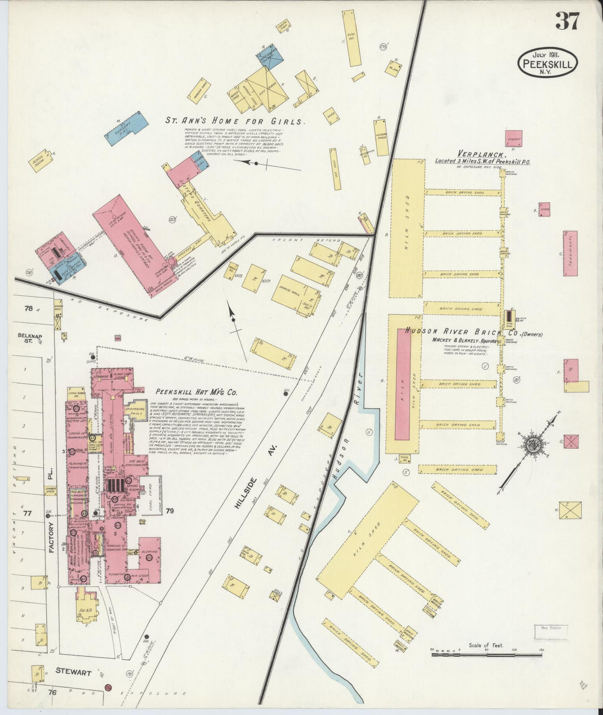 Sanborn Fire Insurance Map from Peekskill, Westchester County, New York (1911), Sheet #0037 - Complete Map Set gallery image, historic Sanborn map, vintage wall art, New York New York