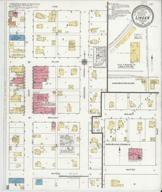 Sanborn Fire Insurance Map from Linden, Montgomery County, Indiana (1919), Sheet #0001 - Historic Sanborn Fire Insurance Map Print, vintage old map wall art, antique decor, genealogy gift, Indiana Indiana map