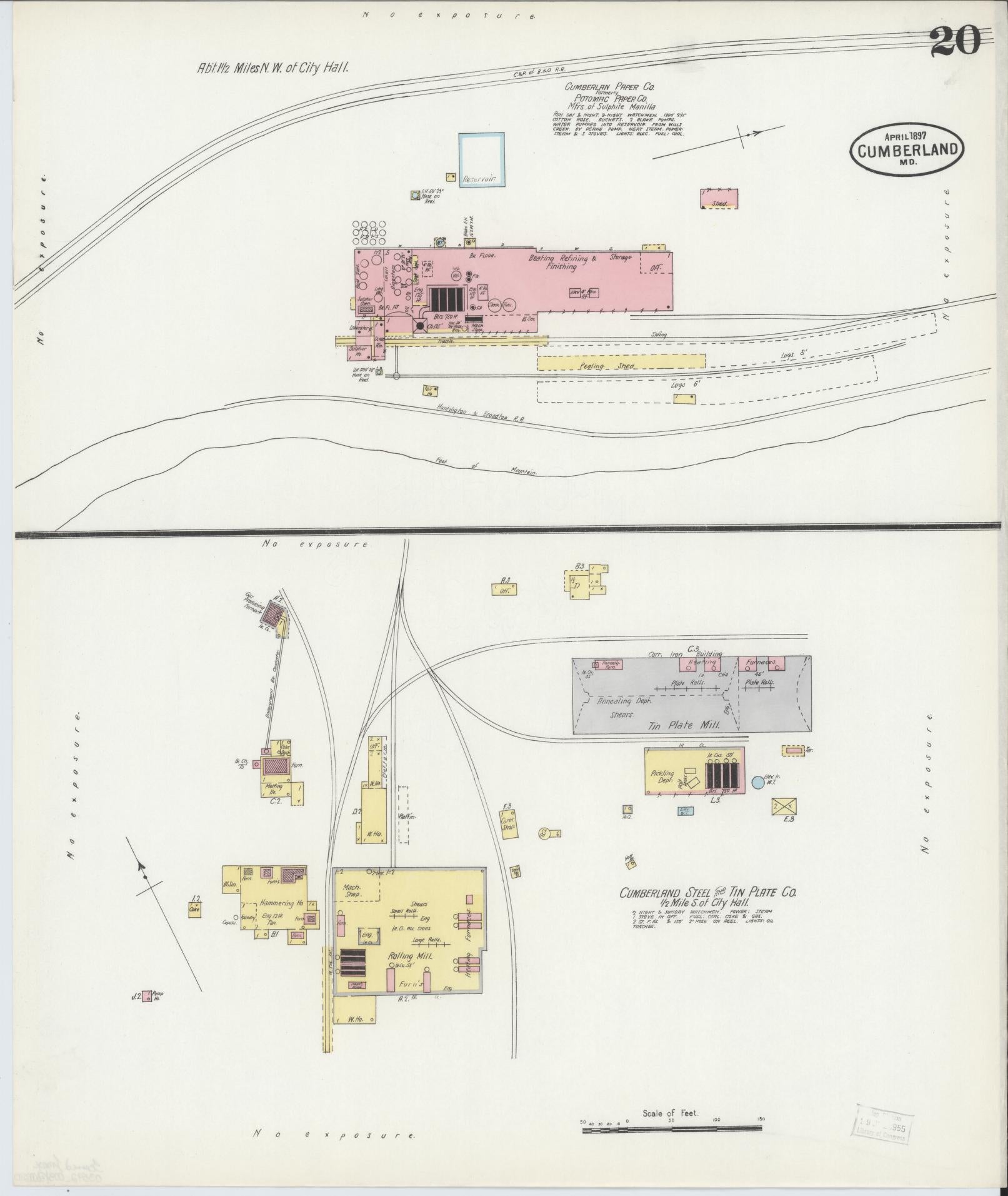 Allegany, Maryland - 1897 - Sanborn Fire Insurance Map, Sheet #0020 - Historic Sanborn Fire Insurance Map Print, Allegany Maryland 1897 0020 vintage old map wall art