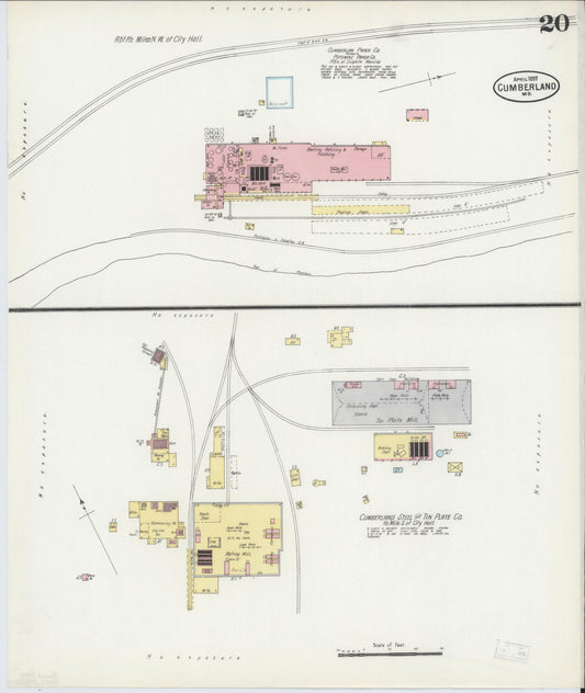 Allegany, Maryland - 1897 - Sanborn Fire Insurance Map, Sheet #0020 - Historic Sanborn Fire Insurance Map Print, Allegany Maryland 1897 0020 vintage old map wall art