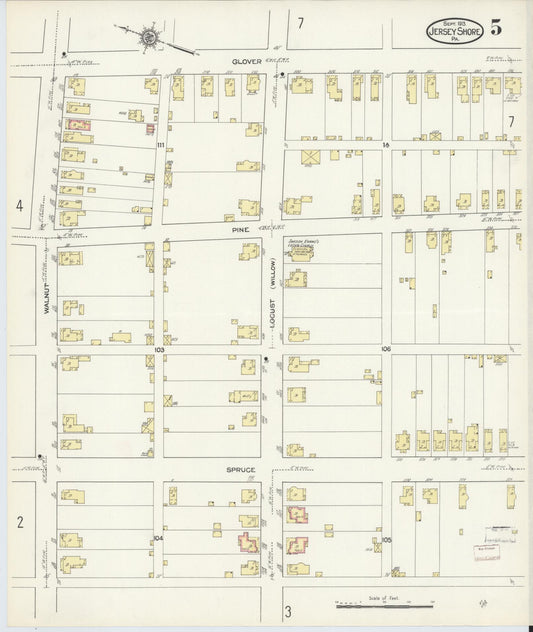 Sanborn Fire Insurance Map from Jersey Shore, Lycoming County, Pennsylvania (1913), Sheet #0005 - Historic Sanborn Fire Insurance Map Print, vintage old map wall art, antique decor, genealogy gift, Pennsylvania Pennsylvania map