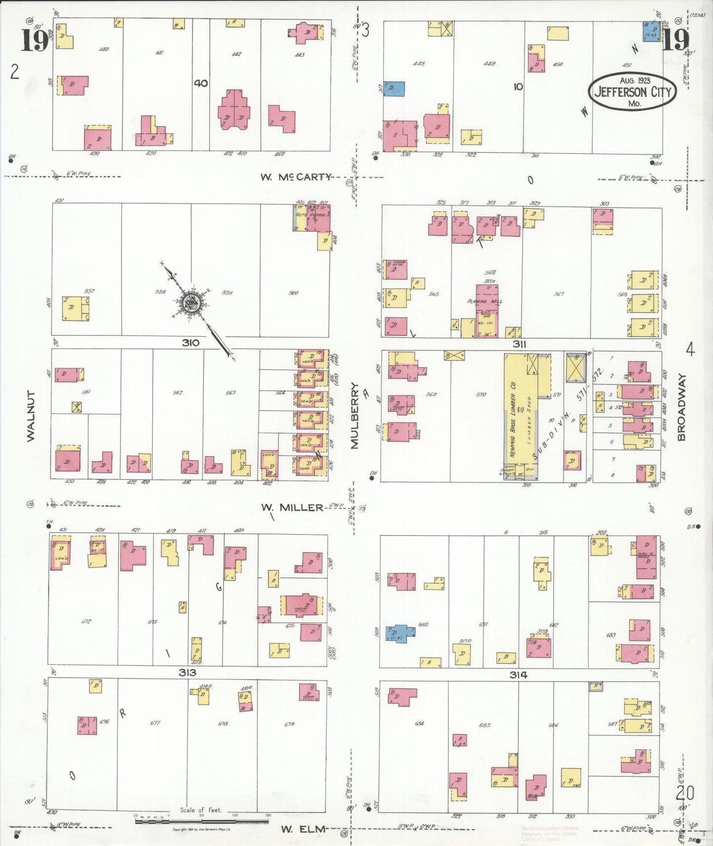 Sanborn Fire Insurance Map from Jefferson City, Cole County, Missouri (1923), Sheet #0019 - Complete Map Set gallery image, historic Sanborn map, vintage wall art, Missouri Missouri