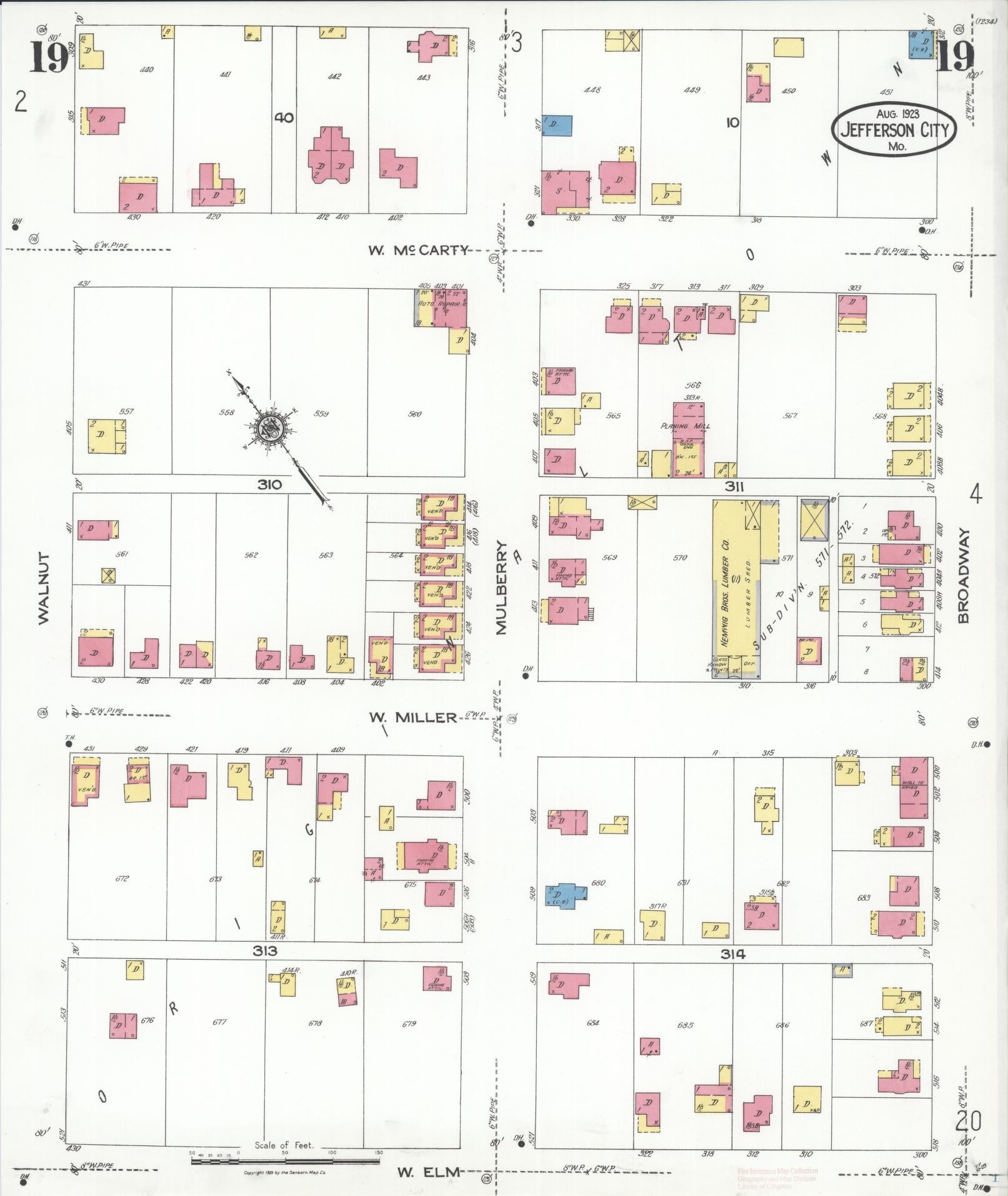 Sanborn Fire Insurance Map from Jefferson City, Cole County, Missouri (1923), Sheet #0019 - Complete Map Set gallery image, historic Sanborn map, vintage wall art, Missouri Missouri