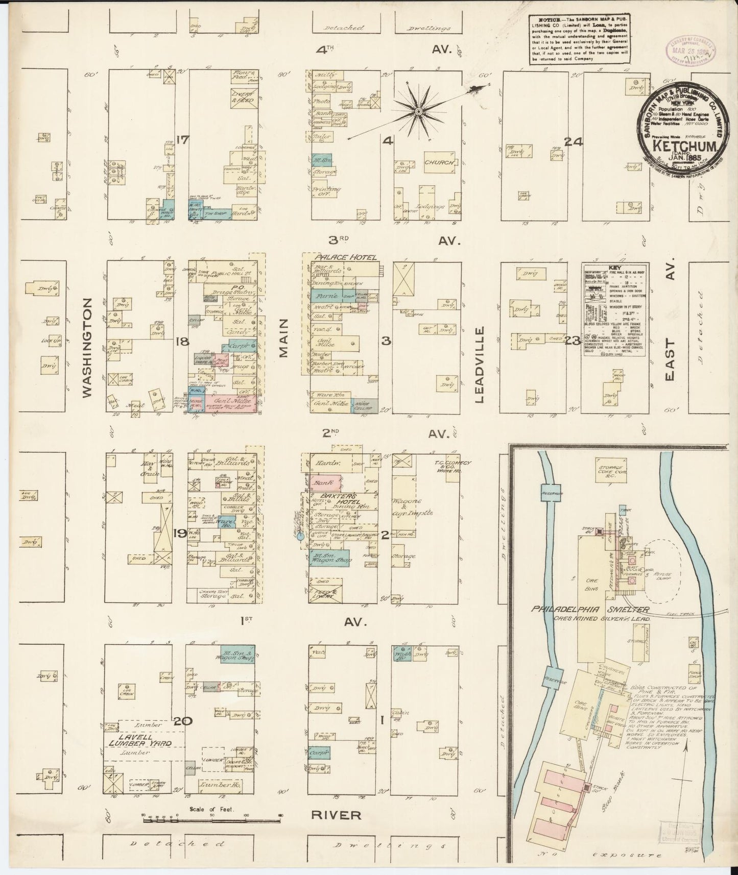 Sanborn Fire Insurance Map from Ketchum, Blaine County, Idaho (1885), Sheet #0001 - Historic Sanborn Fire Insurance Map Print, vintage old map wall art, antique decor, genealogy gift, Idaho Idaho map