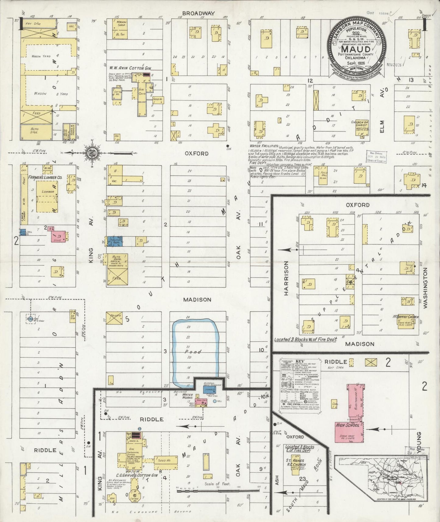 Sanborn Fire Insurance Map from Maud, Pottawatomie County, Oklahoma (1926), Sheet #0001 - Complete Map Set gallery image, historic Sanborn map, vintage wall art, Oklahoma Oklahoma