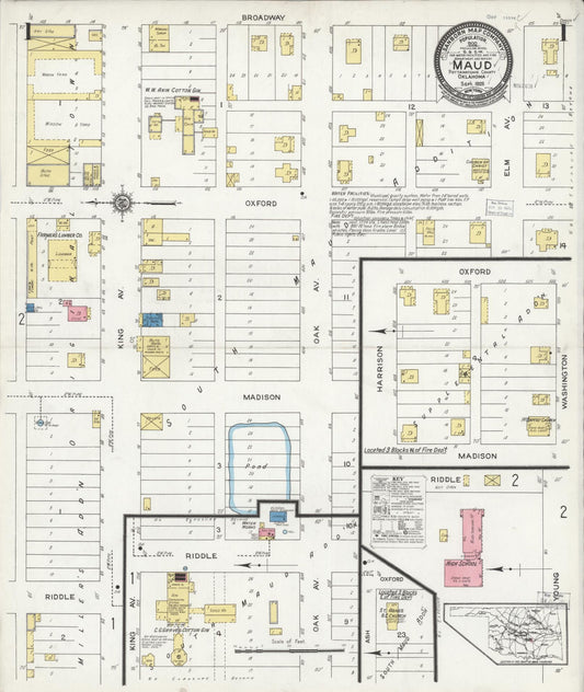 Sanborn Fire Insurance Map from Maud, Pottawatomie County, Oklahoma (1926), Sheet #0001 - Complete Map Set gallery image, historic Sanborn map, vintage wall art, Oklahoma Oklahoma