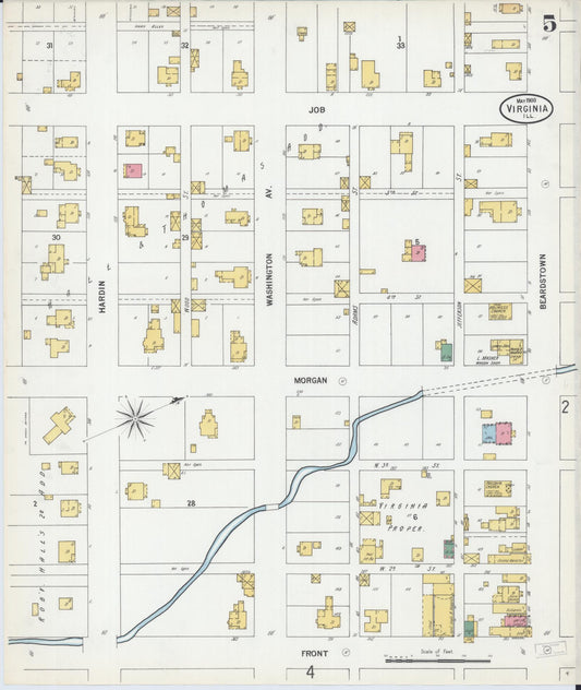 Sanborn Fire Insurance Map from Virginia, Cass County, Illinois (1900), Sheet #0005 - Historic Sanborn Fire Insurance Map Print, vintage old map wall art, antique decor, genealogy gift, Virginia Virginia map