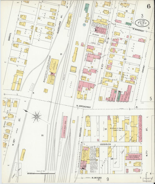 Sanborn Fire Insurance Map from Peru, Miami County, Indiana (1899), Sheet #0006 - Historic Sanborn Fire Insurance Map Print, vintage old map wall art, antique decor, genealogy gift, Indiana Indiana map