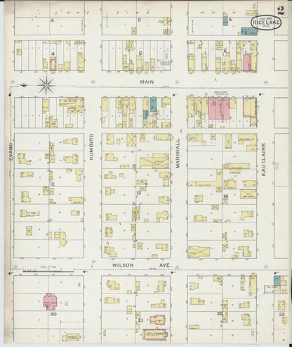 Sanborn Fire Insurance Map from Rice Lake, Barron County, Wisconsin (1893), Sheet #0002 - Complete Map Set gallery image, historic Sanborn map, vintage wall art, Wisconsin Wisconsin