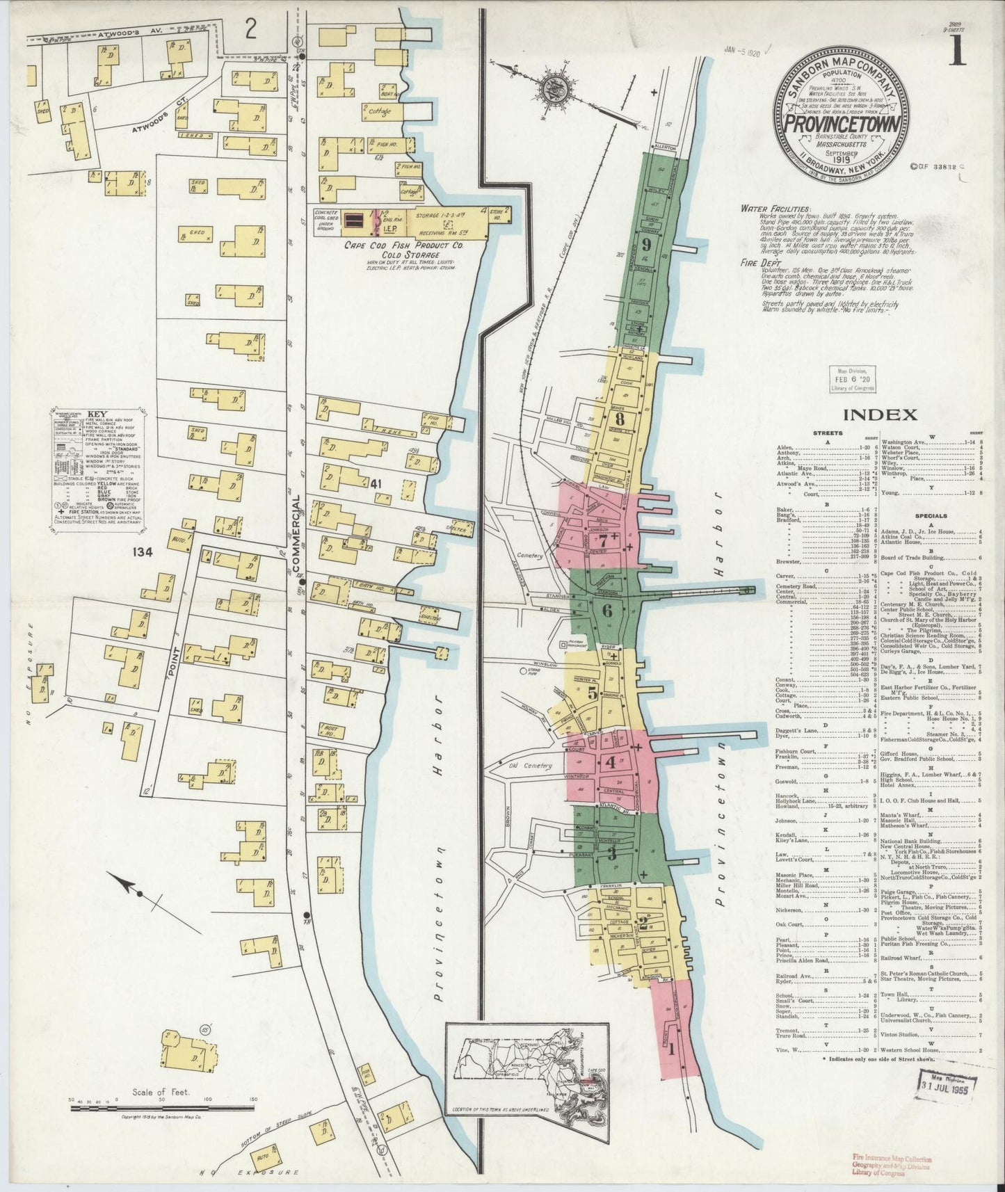 Sanborn Fire Insurance Map from Provincetown, Barnstable County, Massachusetts (1919), Sheet #0001 - Complete Map Set gallery image, historic Sanborn map, vintage wall art, Massachusetts Massachusetts