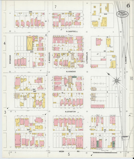 Sanborn Fire Insurance Map from El Paso, El Paso County, Texas (1902), Sheet #0006 - Historic Sanborn Fire Insurance Map Print, vintage old map wall art, antique decor, genealogy gift, Texas Texas map